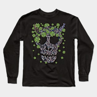 Creepy Mechanical Skull Green Clovers Retro St Patricks Day Long Sleeve T-Shirt